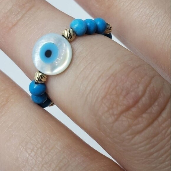 BLUE Evil Eye 18k Gold Flexible Adjusted Ring New with tags NWT With blue - Picture 2 of 2